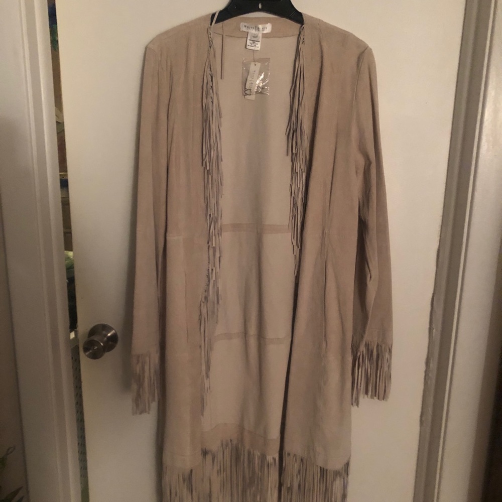 WHBM- 100% SUEDED LEATHER JACKET WITH FRINGE